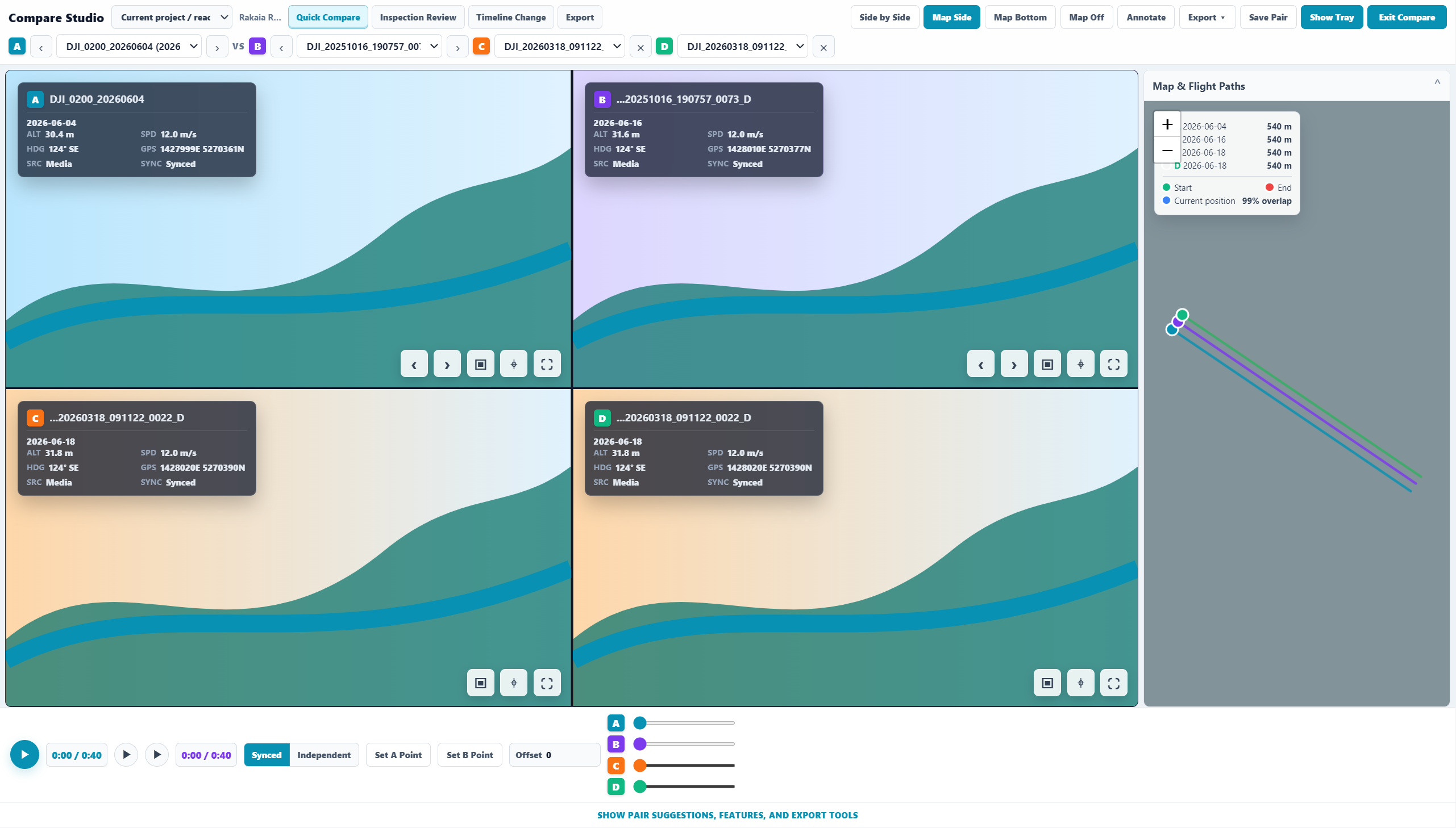Sightlock Compare Studio with side by side drone inspection videos